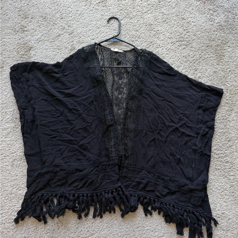 Navy Fringe Kimono Cardigan - Women - Picture 8 of 9